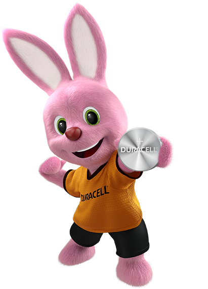 Bunny holding Duracell Specialty Coin battery