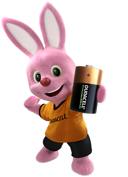 Bunny introducing Duracell Rechargeable D-size battery 3000mAh
